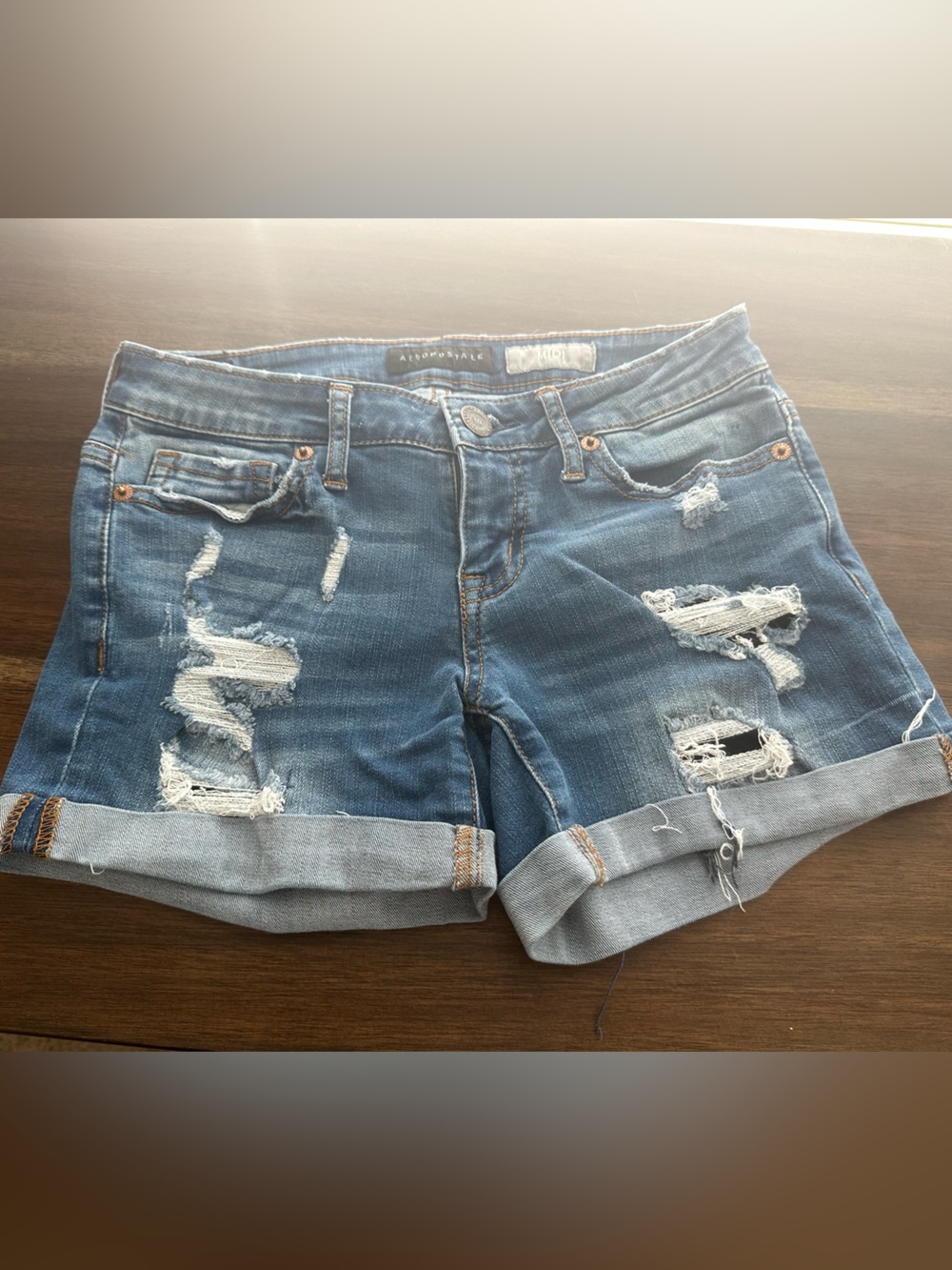 Aeropostale Distressed Rolled Cuff Denim Shorts